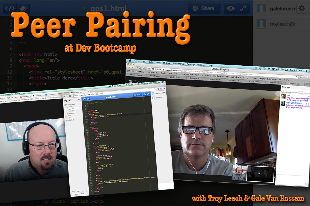 Peer Pairing at Dev Bootcamp with Troy Leach and Gale Van Rossem